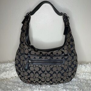 Coach Signature Black and Tan Hobo Bag